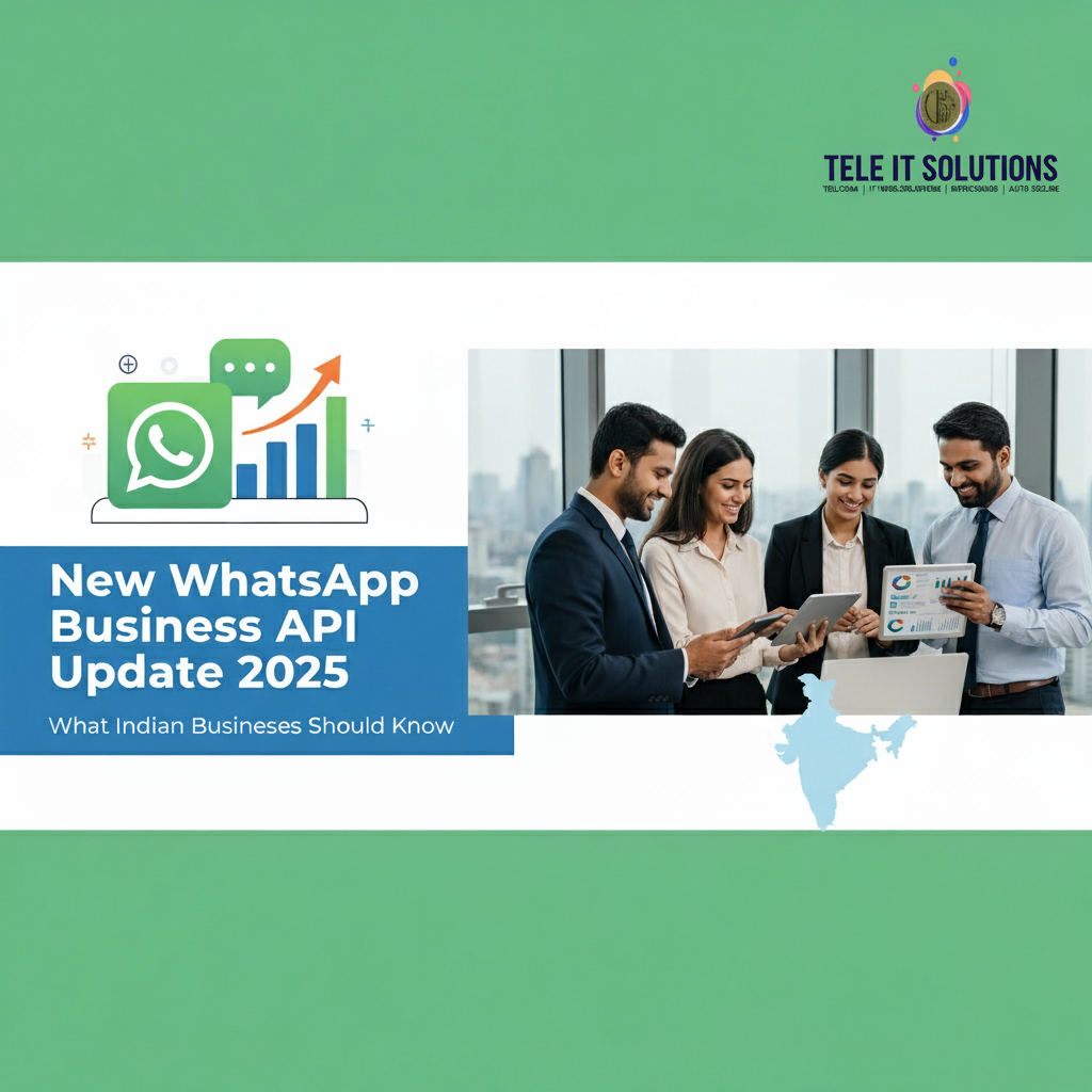 Promotional banner for "New WhatsApp Business API Update 2025: What Indian Businesses Should Know," featuring business professionals, the WhatsApp logo with a growth chart, and a map of India.